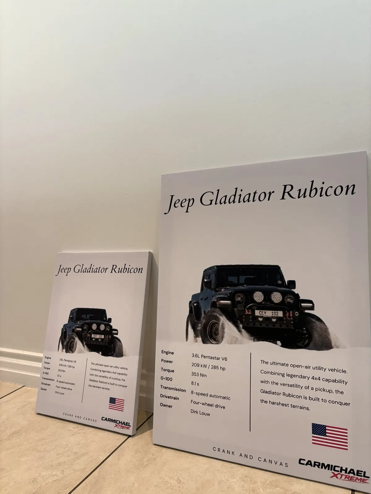 Jeep Gladiator Rubicon commission in both A3 and A2, leaning against a wall