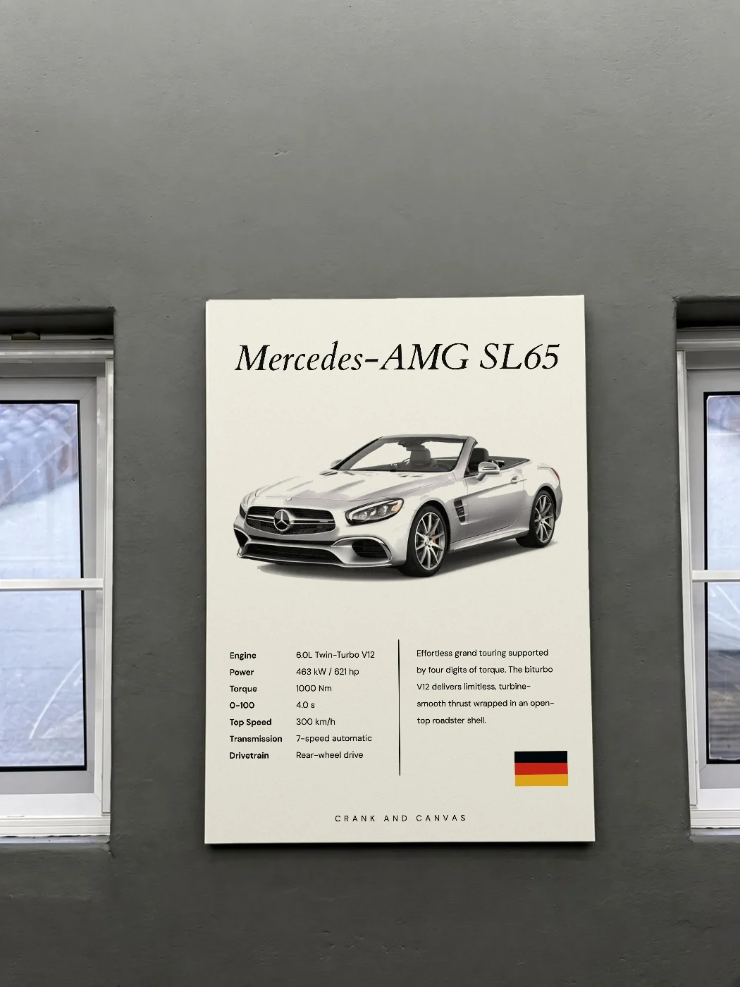 Commissioned canvas of the white Mercedes-AMG SL 65
